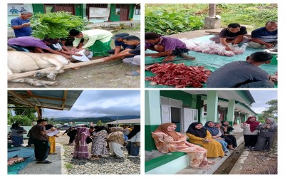 Wujud Kebersamaan, Pegawai MTsN 2 Bolsel Sembelih Hewan Kurban di Hari Tasyrik Ketiga